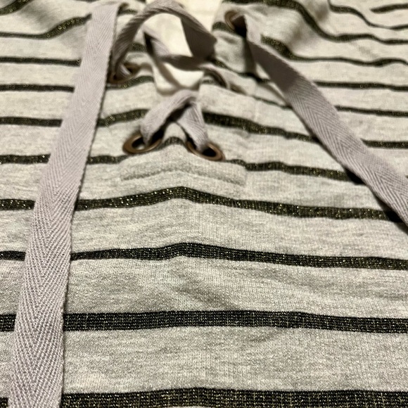LUCKY BRAND Gray Lace-Up, Striped Sweatshirt - Picture 5 of 6